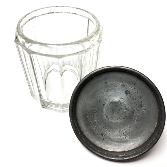 Vintage Condensed Milk Glass & Metal Container - Picture 1 of 6